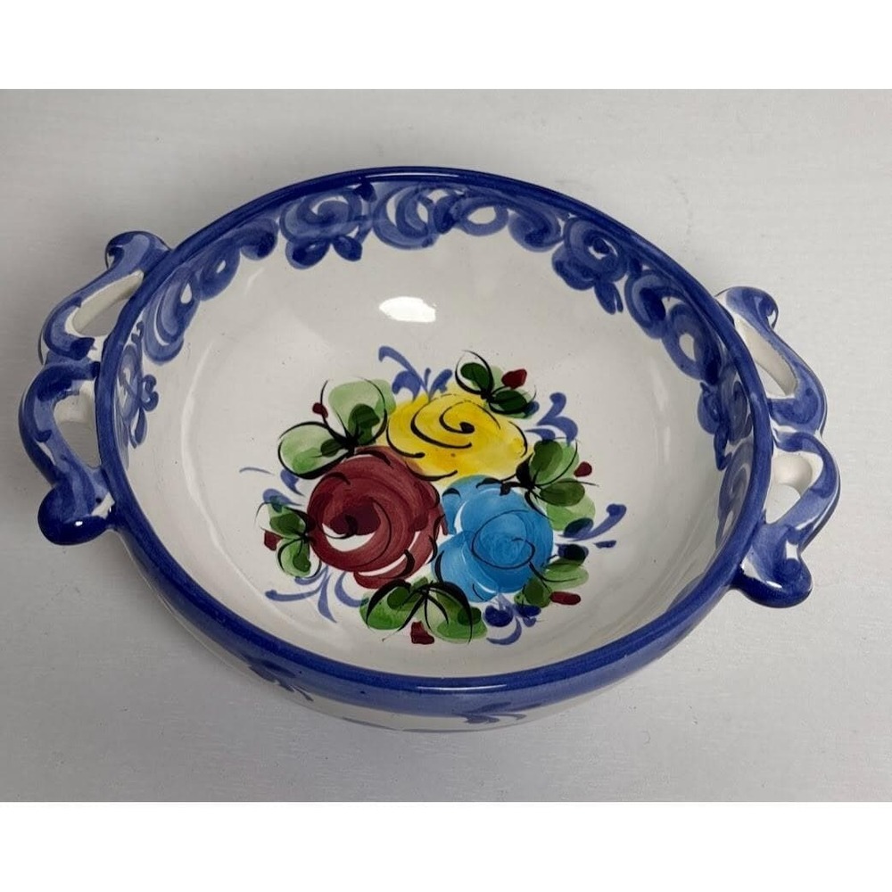 Vintage Porta Hand Painted Vestal Portugal Rose Bowl #558 EUC Yellow red blue